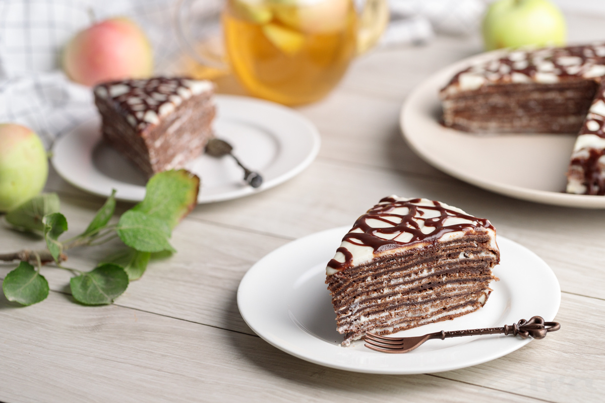 Блинный торт с шоколадным кремом, пошаговый рецепт с фото на ккал