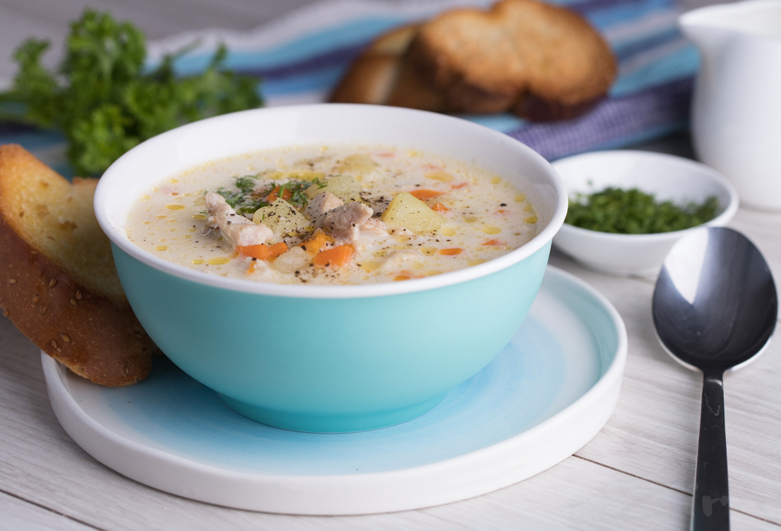Пошаговый рецепт приготовления сырного супа с курицей и грибами