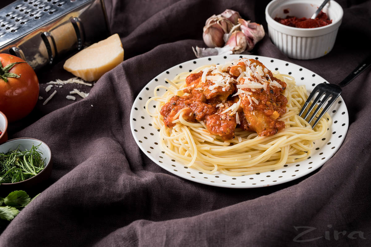 Спагетти с курицей в томатном соусе🍝 - рецепт с фотографиями - Patee. Рецепты